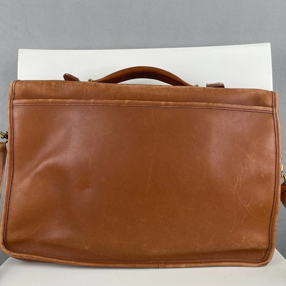 Vintage 90s Coach Lexington Briefcase British Tan Leather USA Messenger Bag 5265